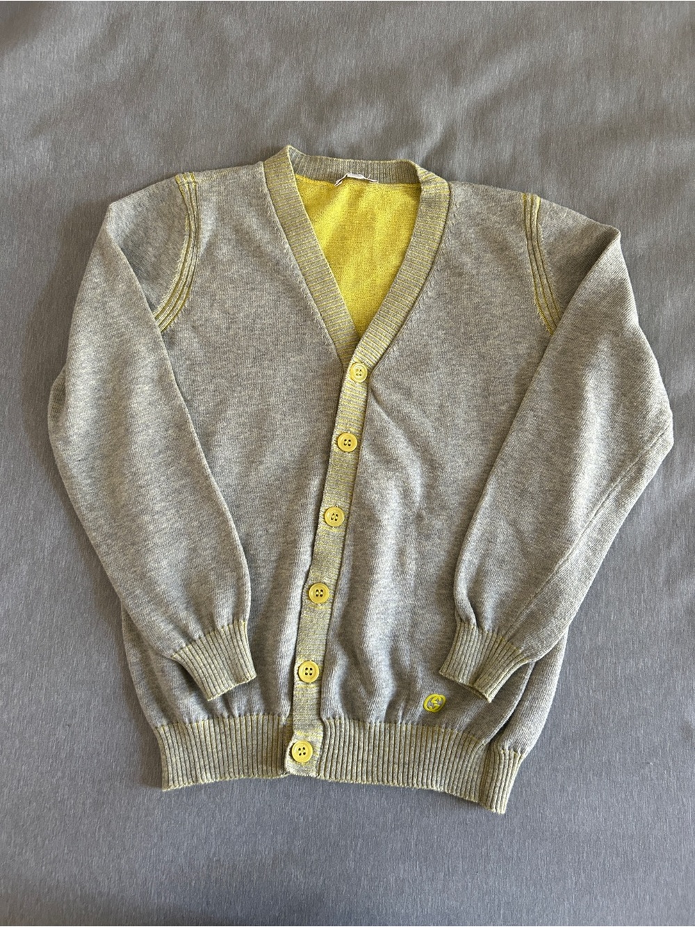 Gucci Kids Gray Yellow Contrast Trim Interlocking G Knit Cardigan Size 8